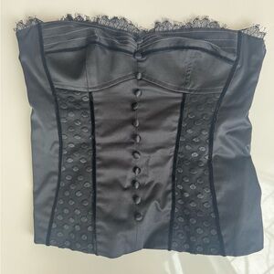 Black Lace-Trim Satin Bustier Top